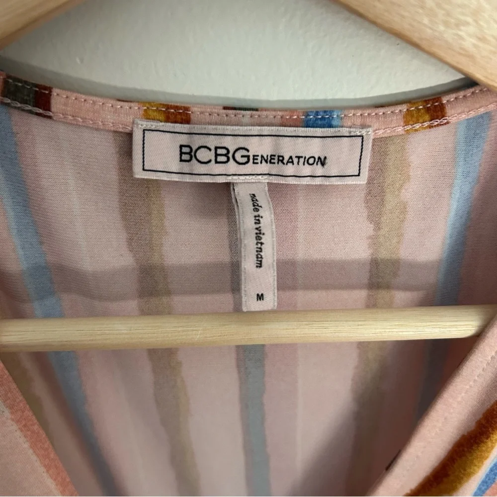 BCBGeneration Dress Womens Short Sleeve Riviera Stripe Wrap V-Neck Multicolor M - Picture 4 of 11